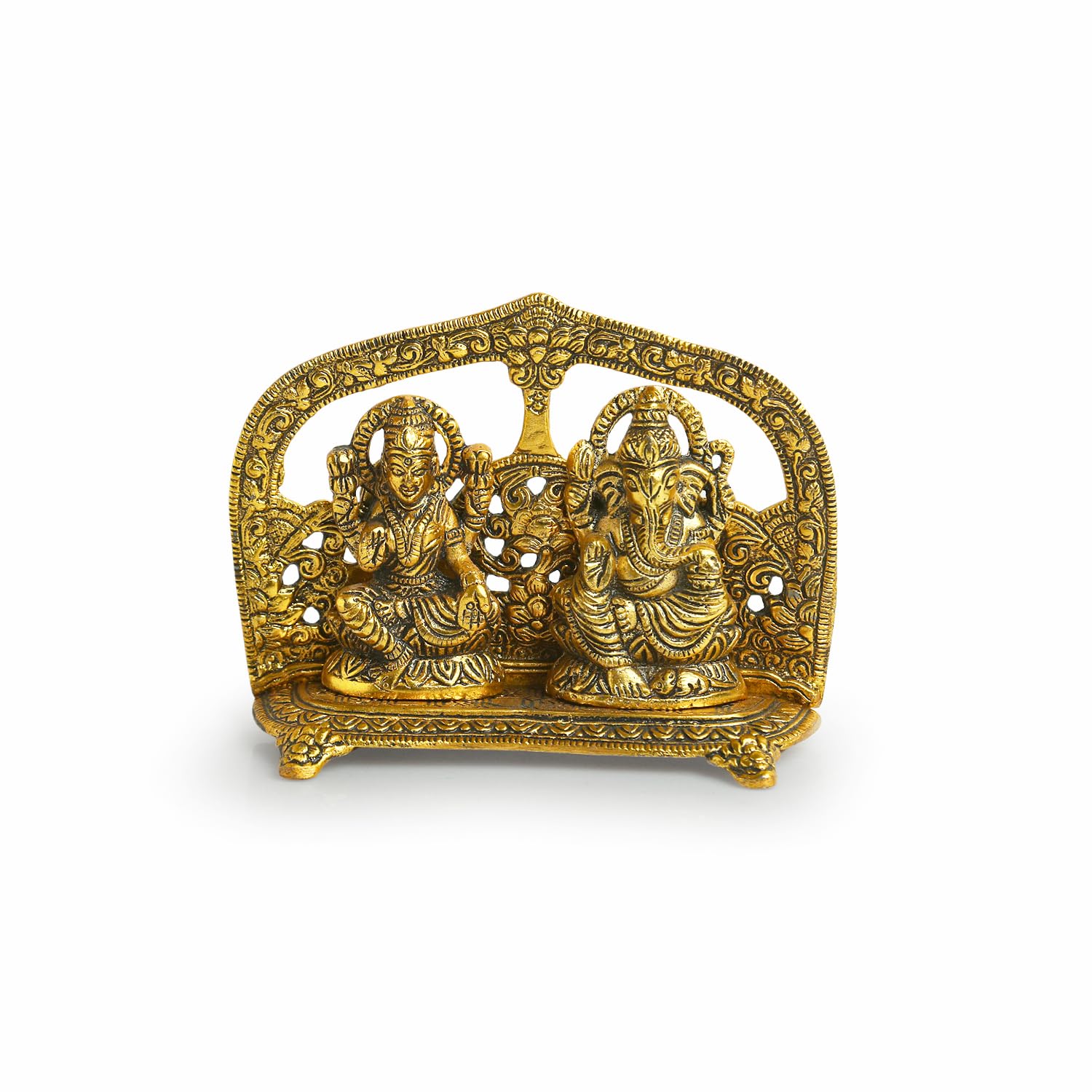 Exclusivelane Laxmi Ganesh Idol Showpiece Figurine (5.0 Inches, Golden, Metal)|Handcrafted Laxmi Ganesh Idol For Home Dcor Lax